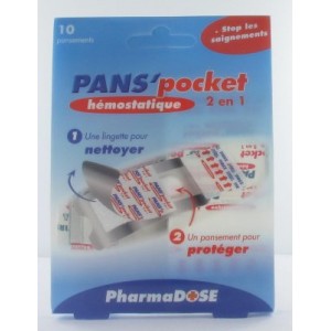 PHARMADOSE Pans'Pocket H&eacute;mostatique bo&icirc;te de 10 pansements 2 en 1
