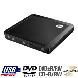 HP - DVD557S - USB delgado quemador de DVD externo con Nero 9 - Auto-alimentado - 8x - LightScribe - Negro (DVD557S) DVD-RW